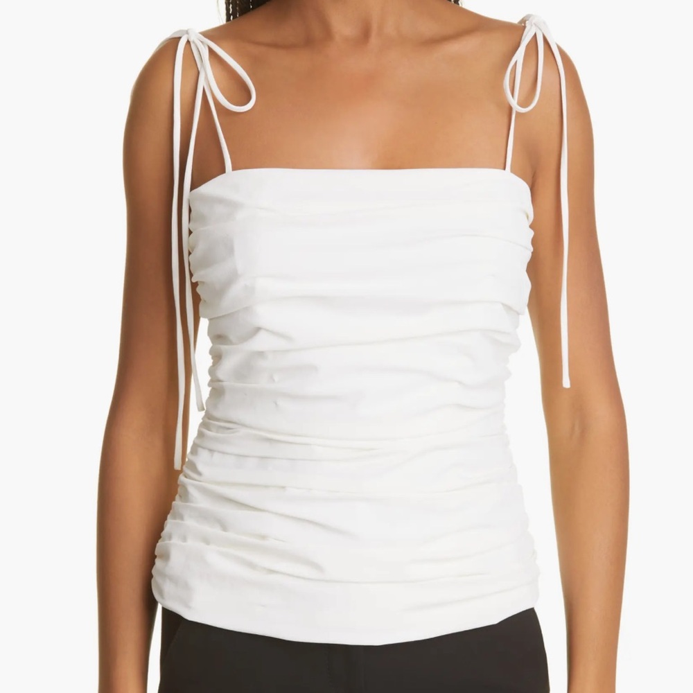 Cinq‎ à Sept Zoey Ruched Self-tie Spaghetti Strap Tank Top